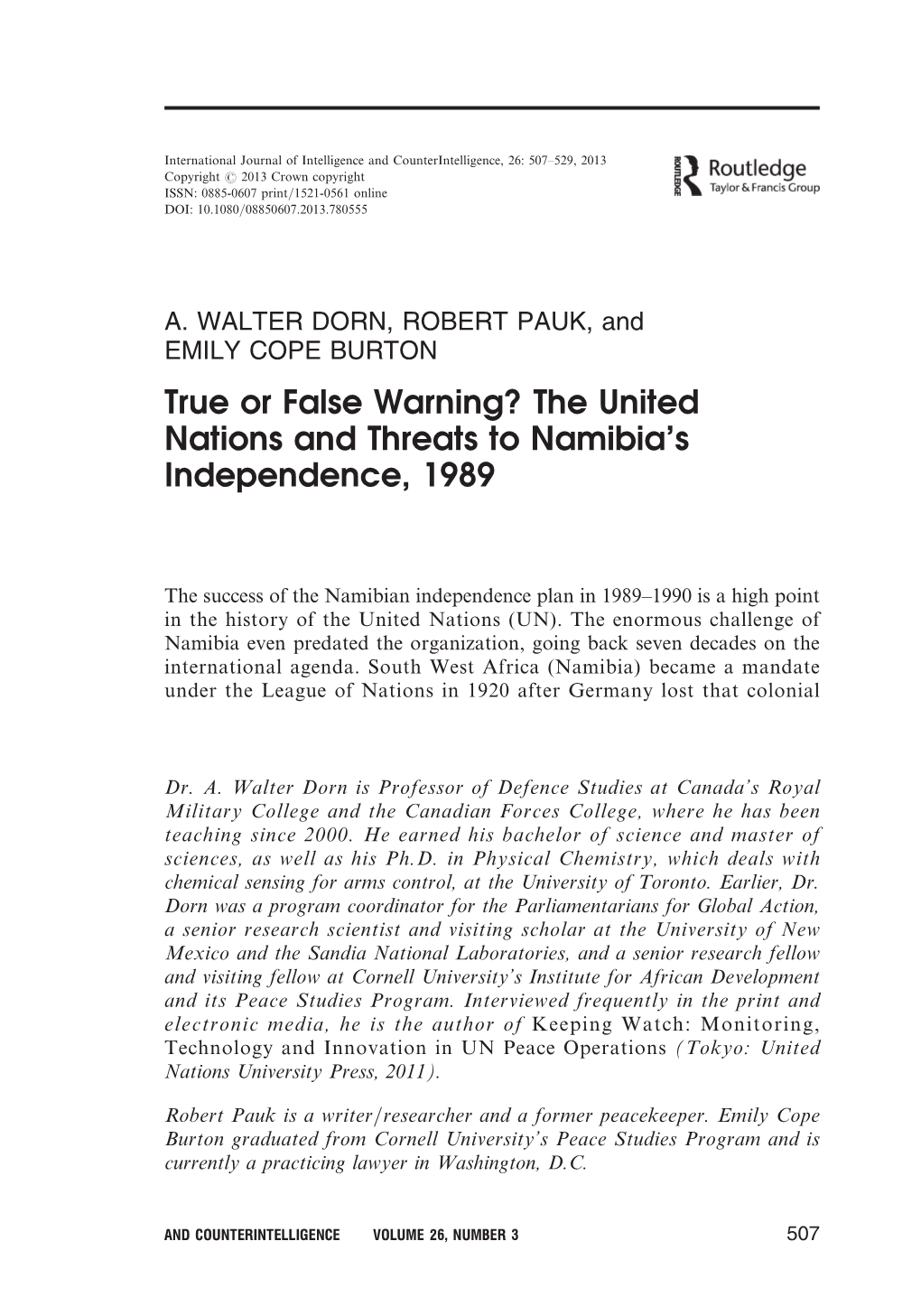 The United Nations and Threats to Namibia's Independence, 1989