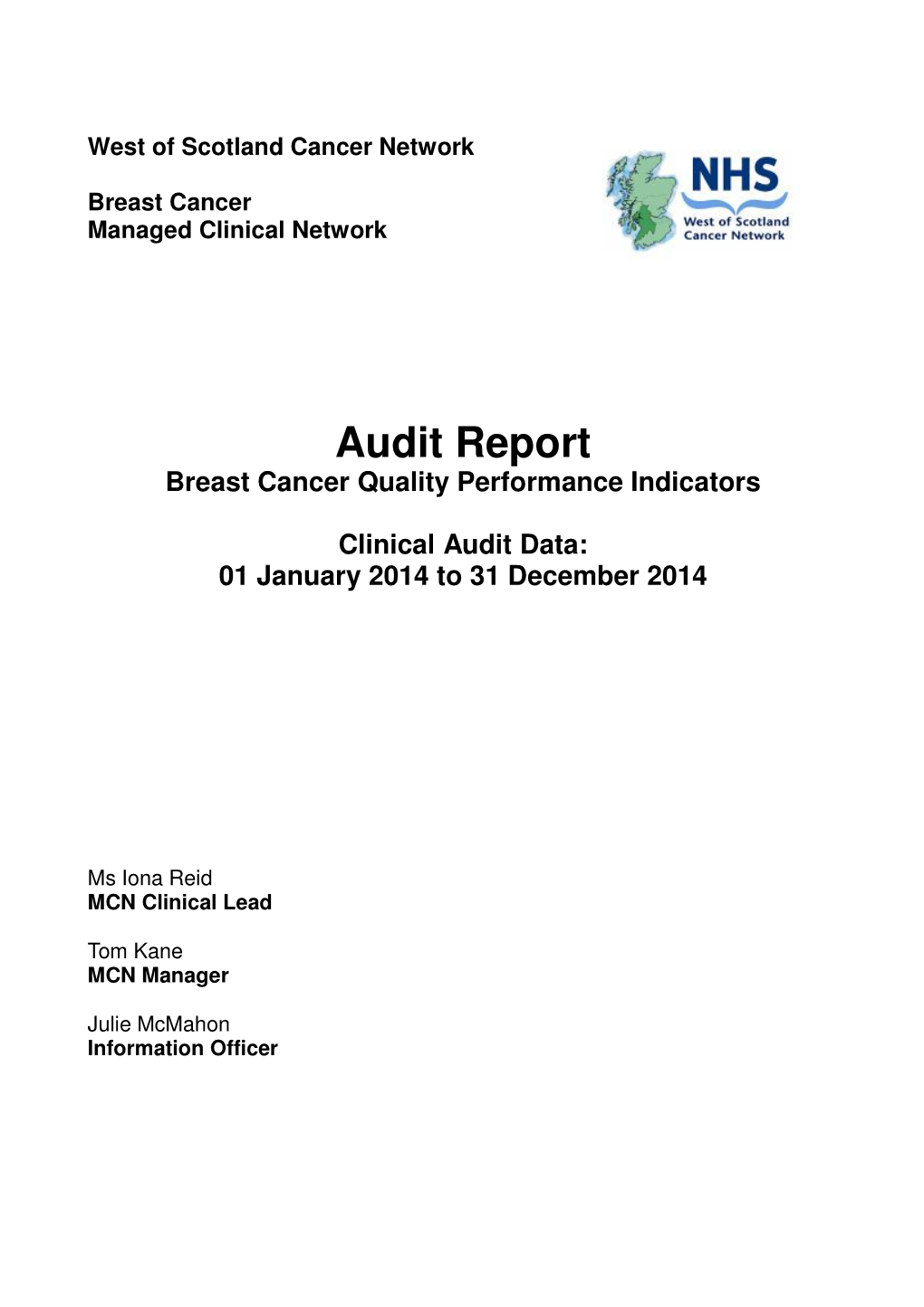 Audit Report Breast Cancer Quality Performance Indicators