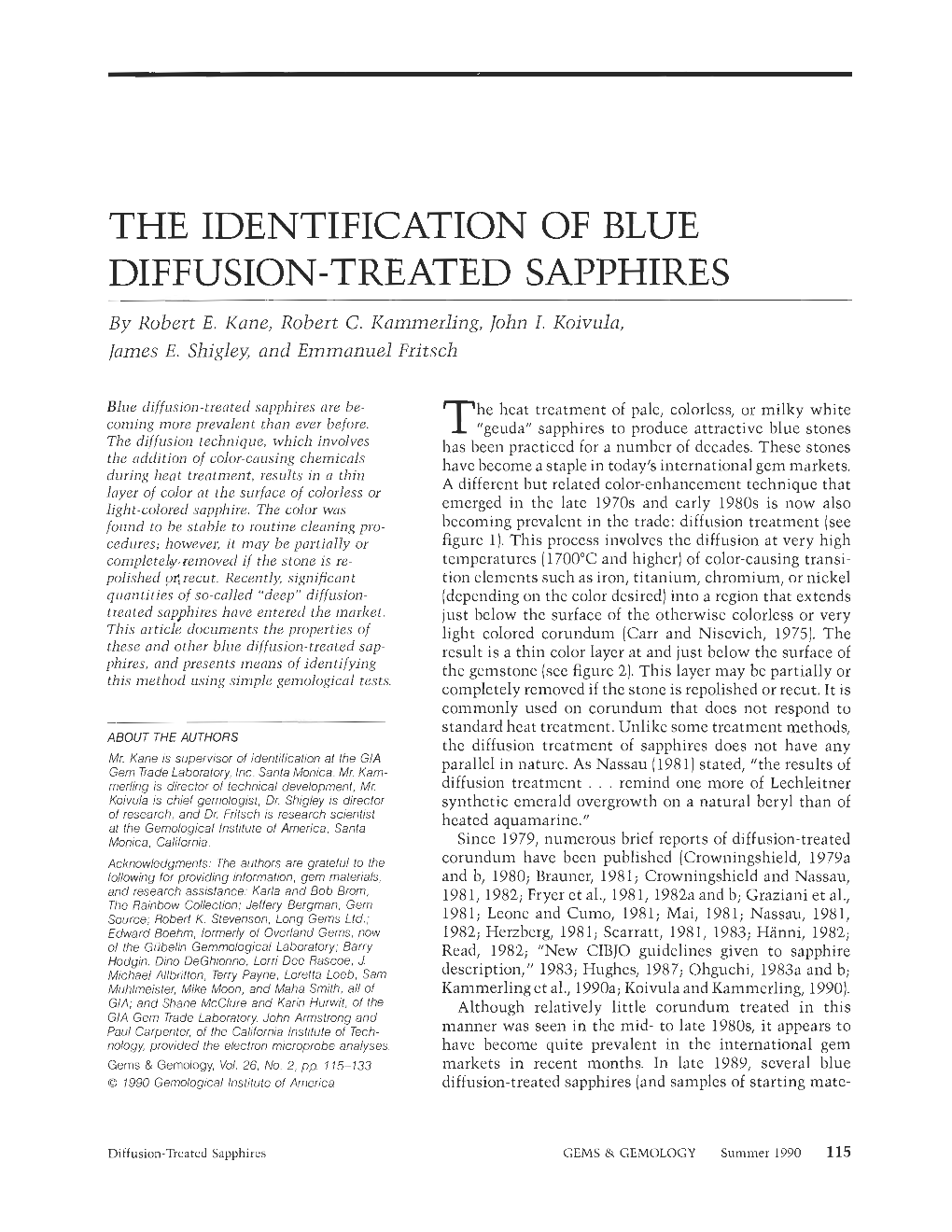 The Identification of Blue Diffusion-Treated Sapphires