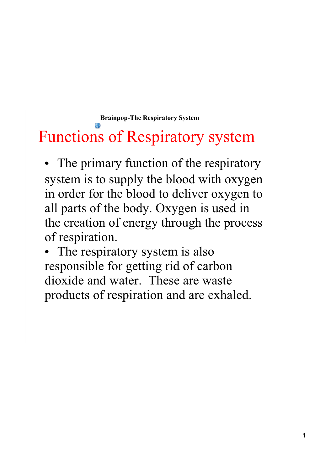 Functions of Respiratory System