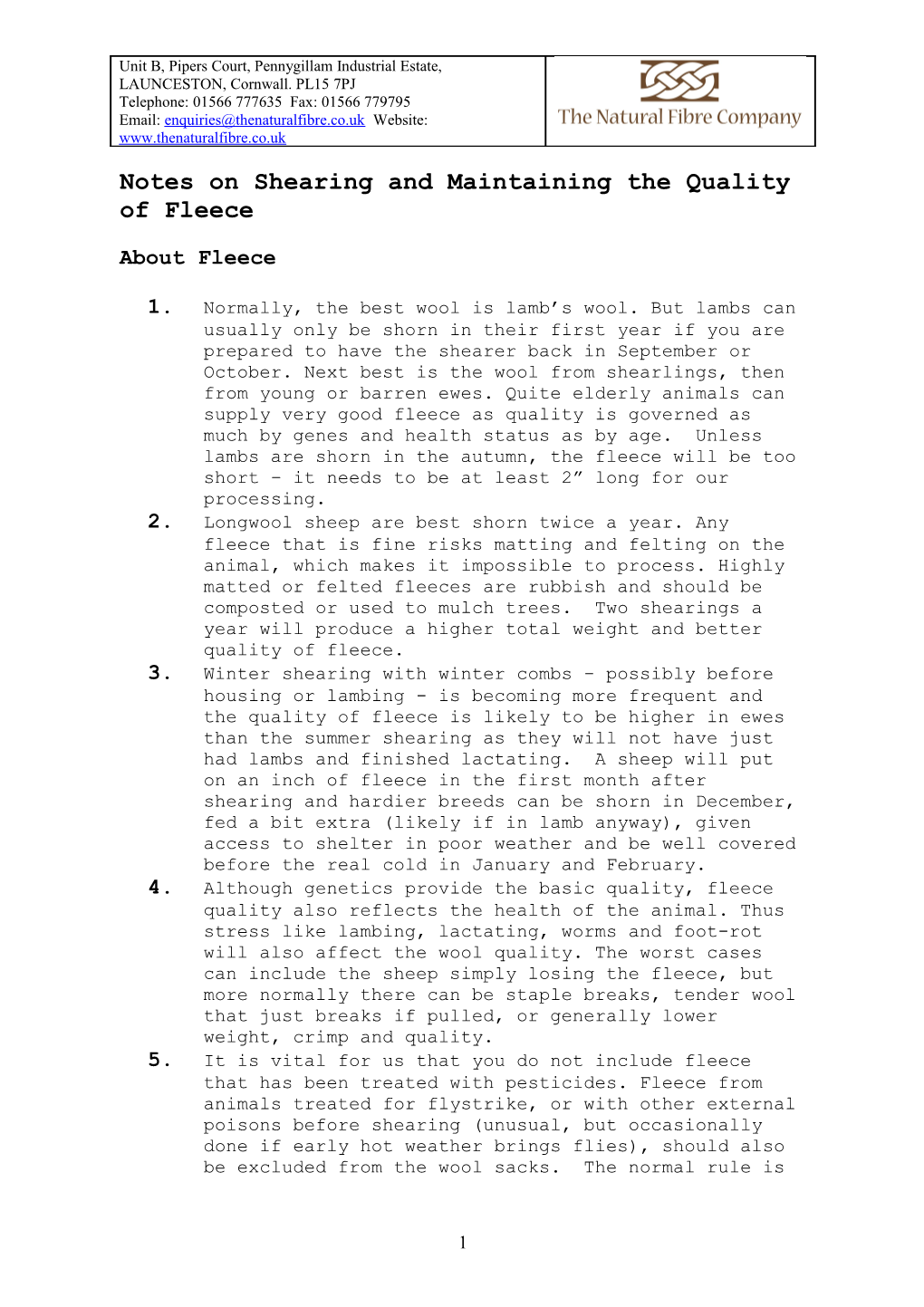 Notes on Sheep Shearing and Maintaining the Quality of Fleeces