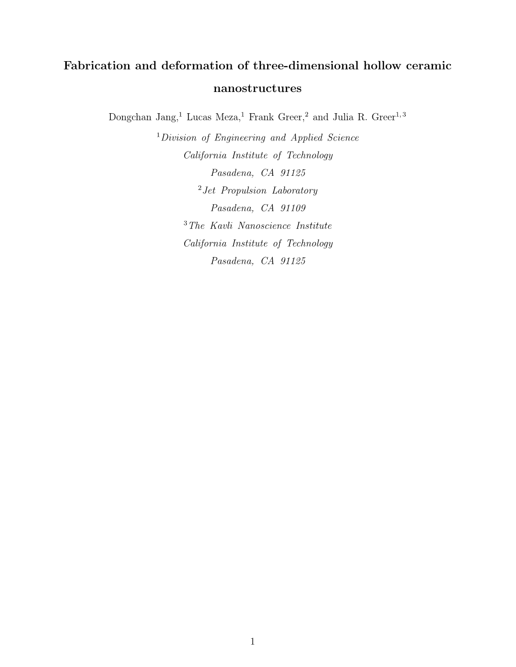 Fabrication and Deformation of Three-Dimensional Hollow Ceramic Nanostructures