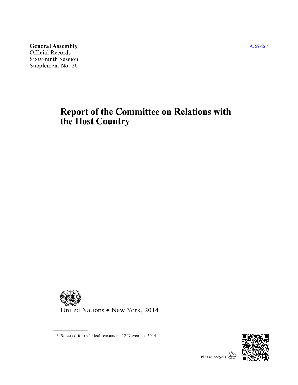 Report of the Committee on Relations with the Host Country