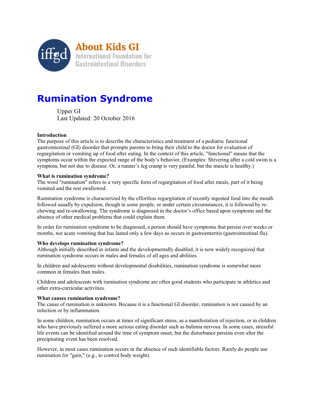 Rumination Syndrome Upper GI Last Updated: 20 October 2016