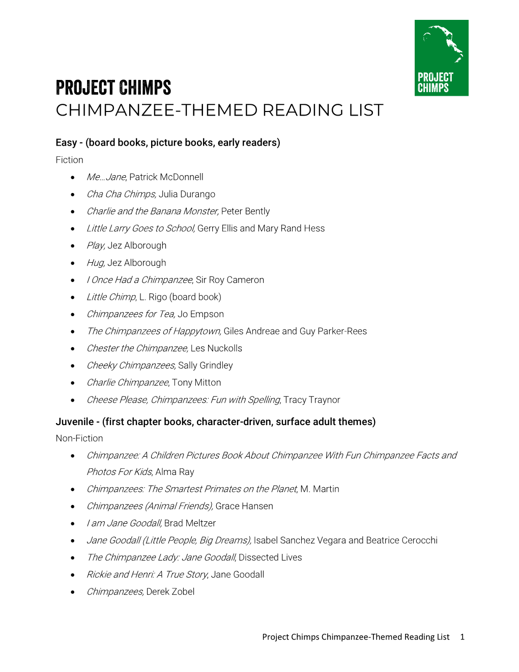 Project Chimps Reading List 033020