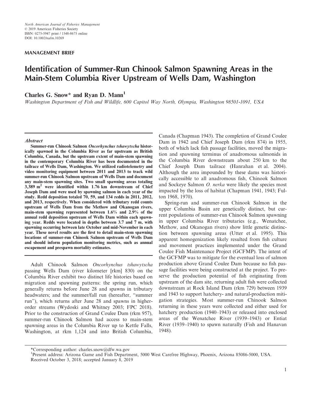 Identification of Summer‐Run Chinook Salmon Spawning Areas in The