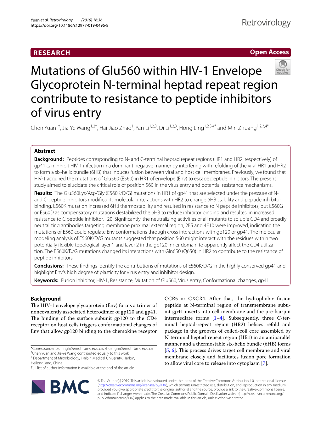 Mutations of Glu560 Within HIV-1 Envelope Glycoprotein N-Terminal