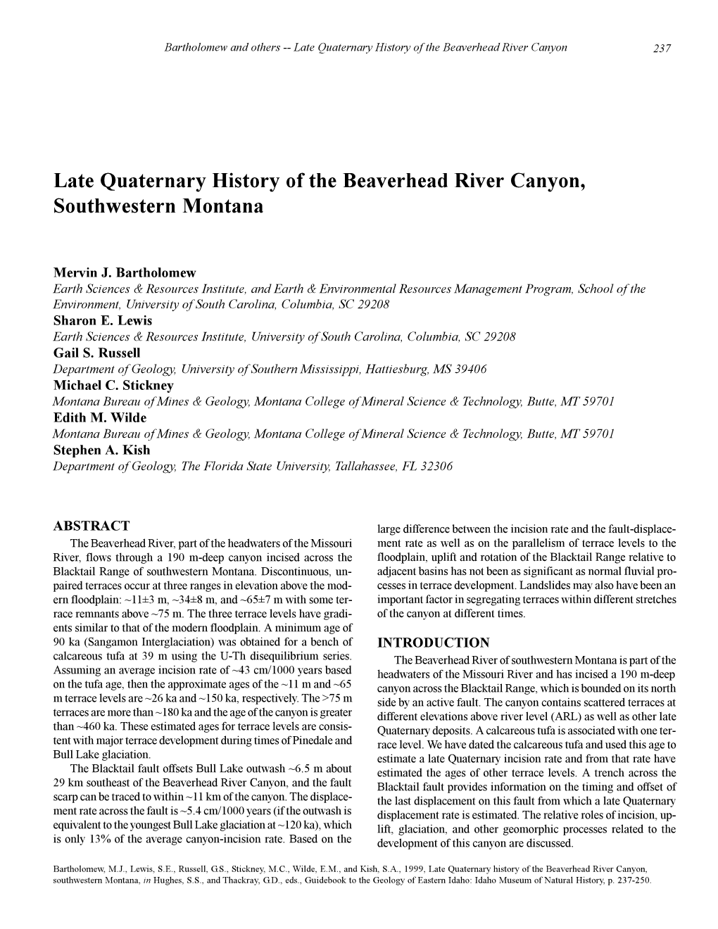 Late Quaternary History of the Beaverhead River Canyon 237