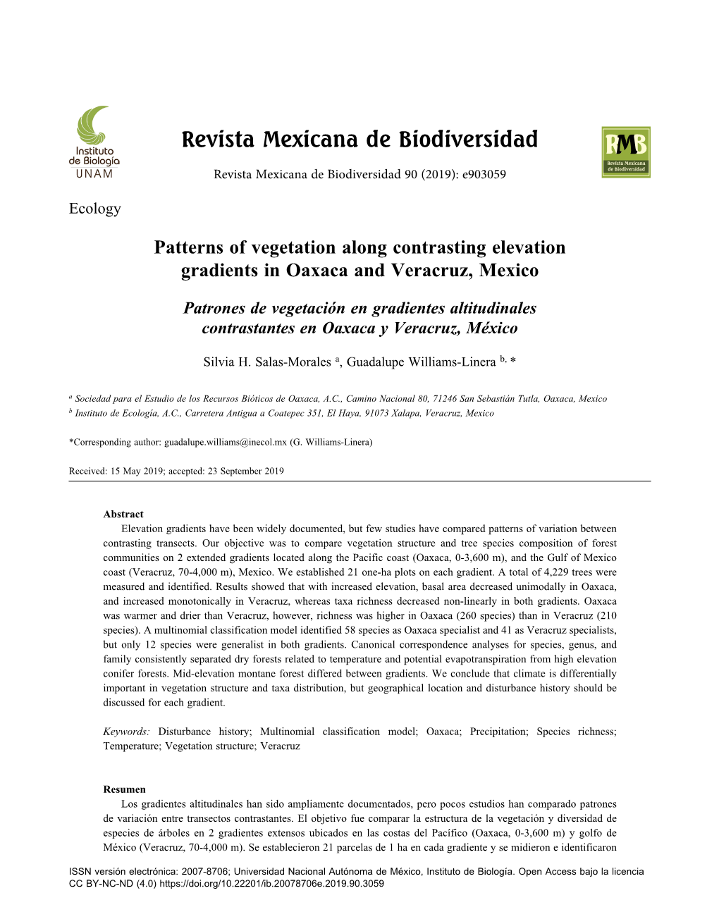 Patterns of Vegetation Along Contrasting Elevation Gradients in Oaxaca and Veracruz, Mexico