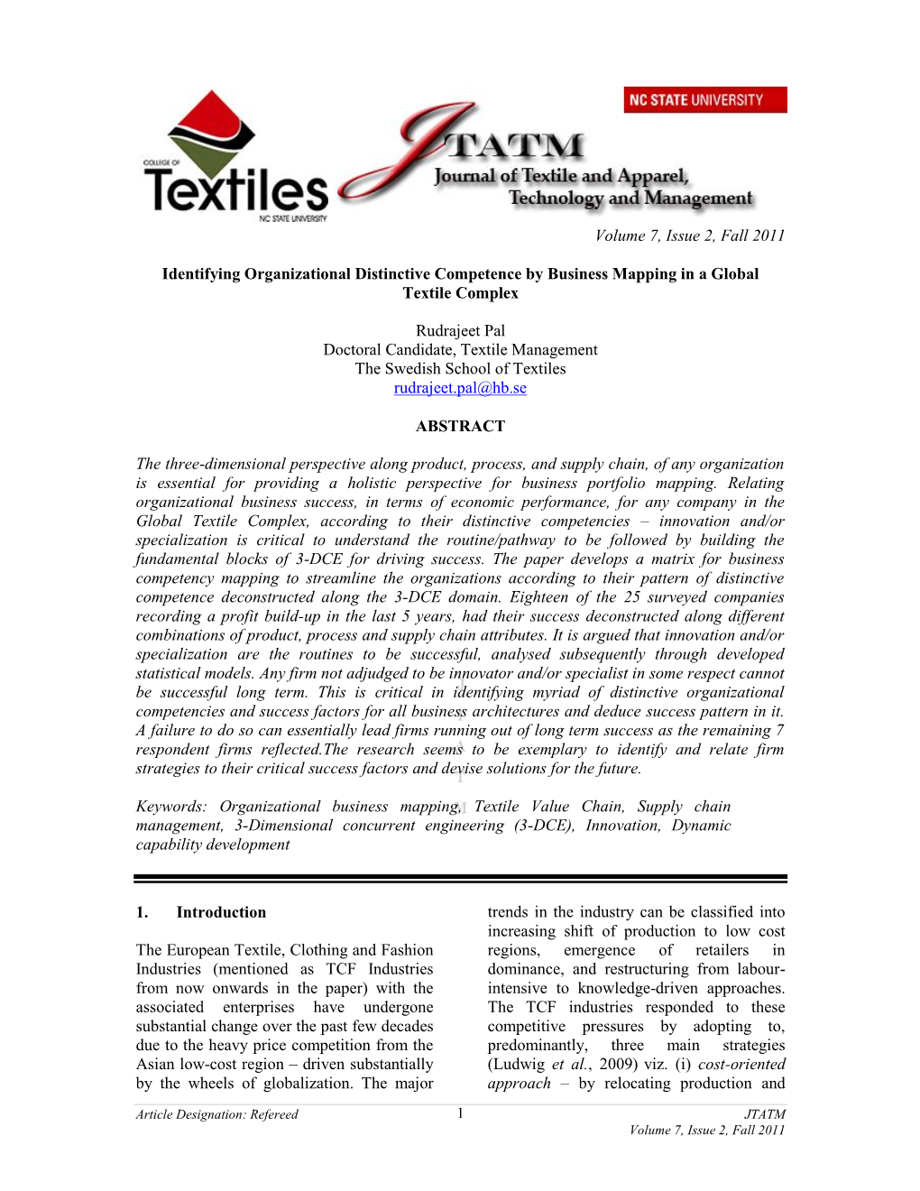 Identifying Organizational Distinctive Competence by Business Mapping in a Global Textile Complex