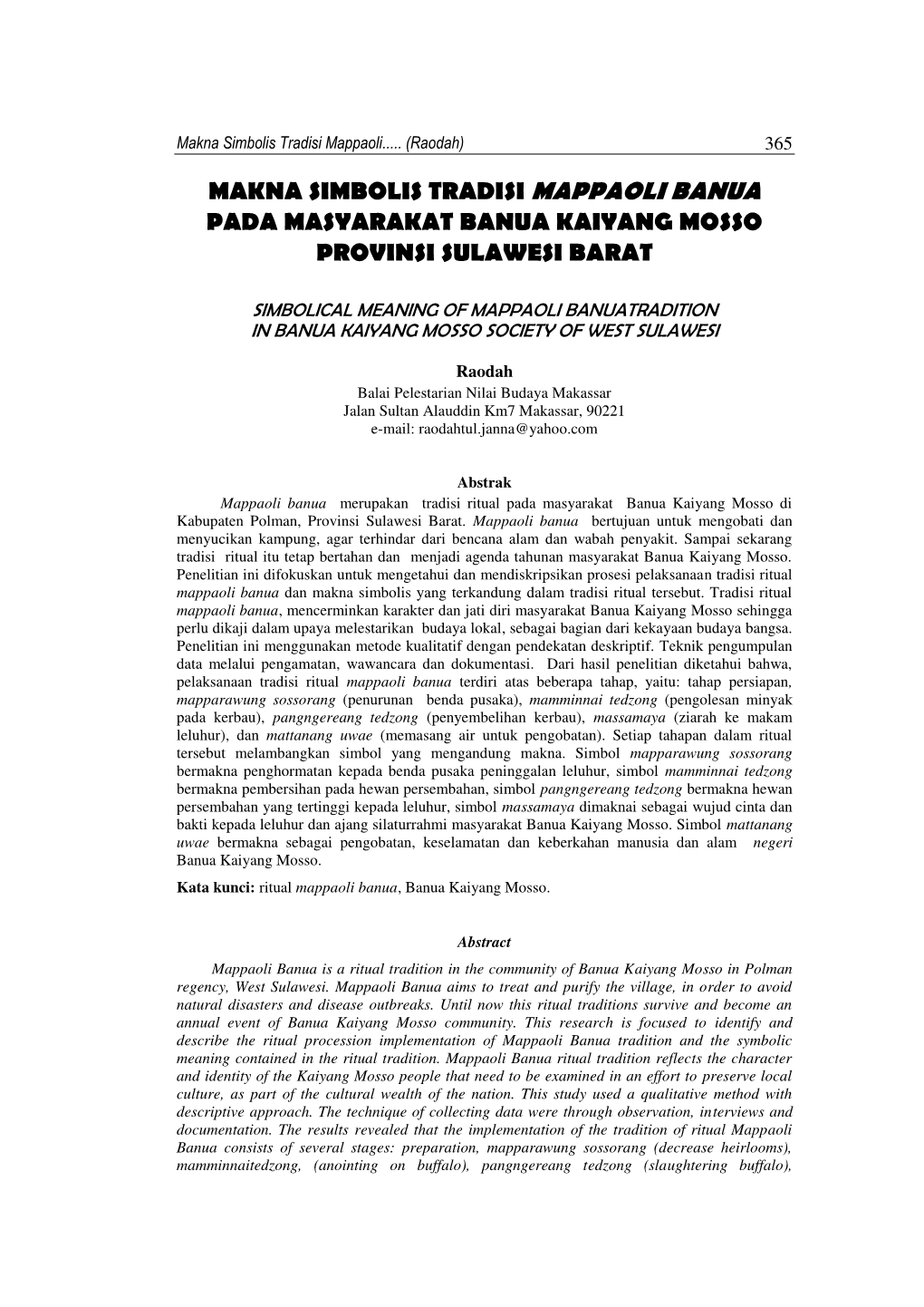 Makna Simbolis Tradisi Mappaoli Banua Pada Masyarakat Banua Kaiyang Mosso Provinsi Sulawesi Barat