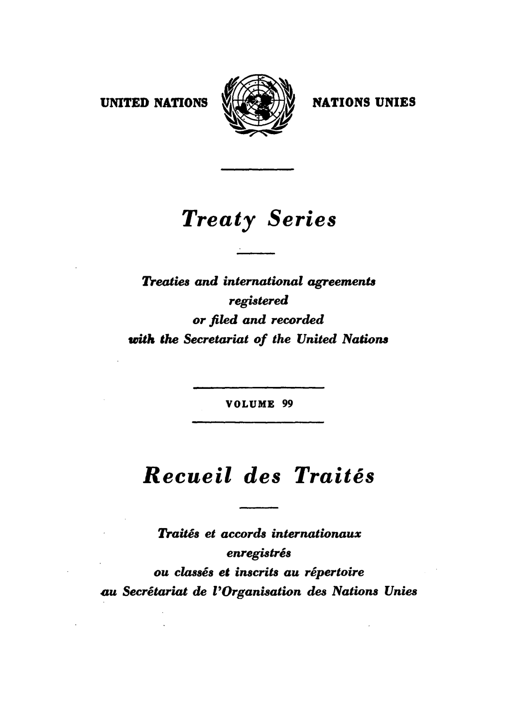 Treaty Series Recueil Des Traite-S