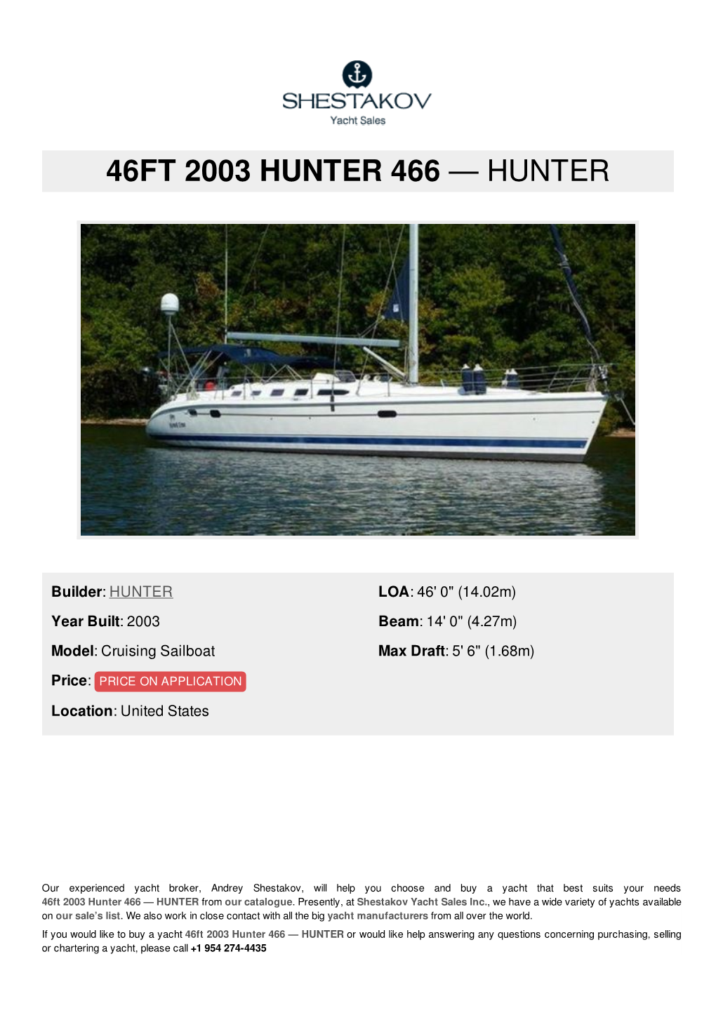 46Ft 2003 Hunter 466 — Hunter