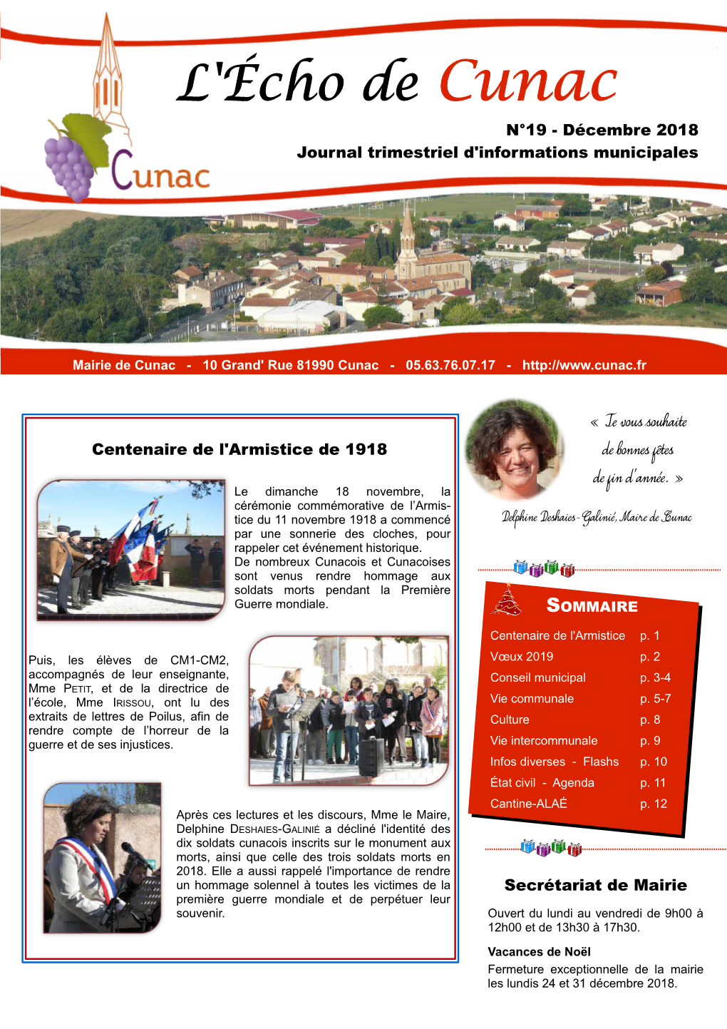 L'écho De Cunac N°19 - Décembre 2018 Journal Trimestriel D'informations Municipales