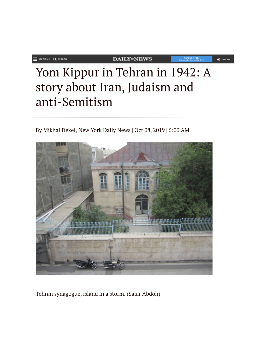 Yom Kippur in Tehran in 1942: a Story About Iran, Judaism and Anti-Semitism