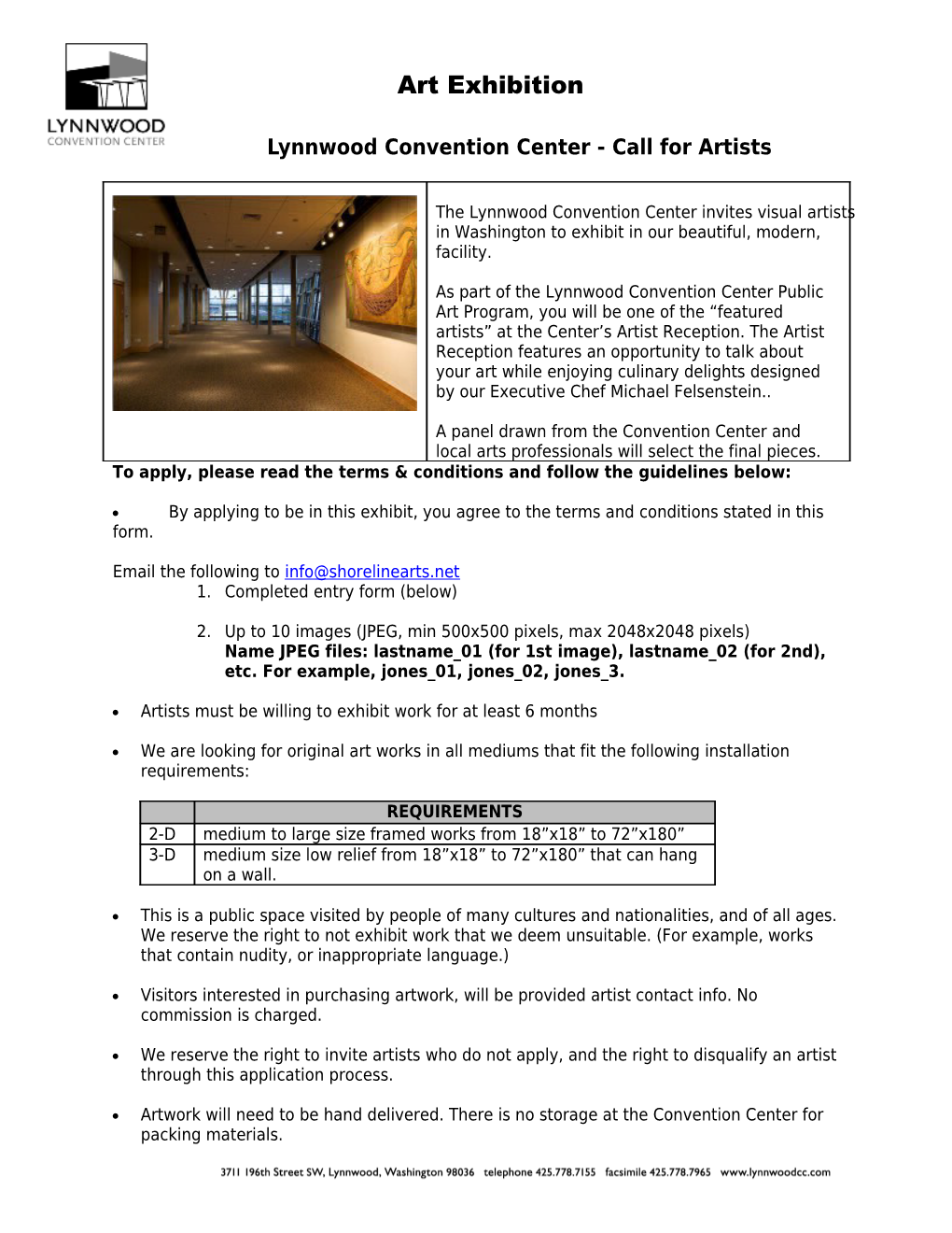 Lynnwood Convention Center - Call for Artists