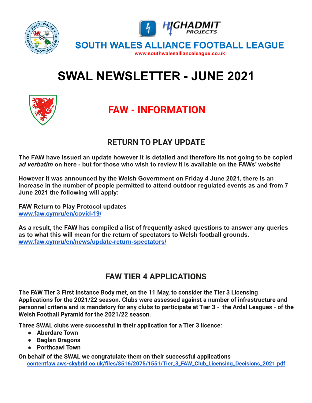 SWAL Newsletter June 2021