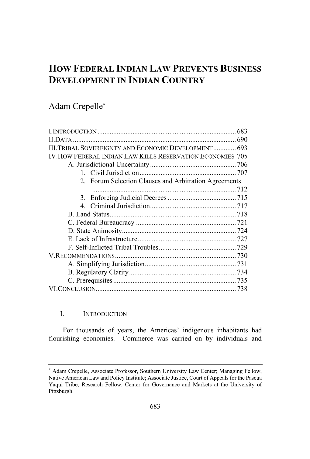 How Federal Indian Law Prevents Business Development in Indian Country