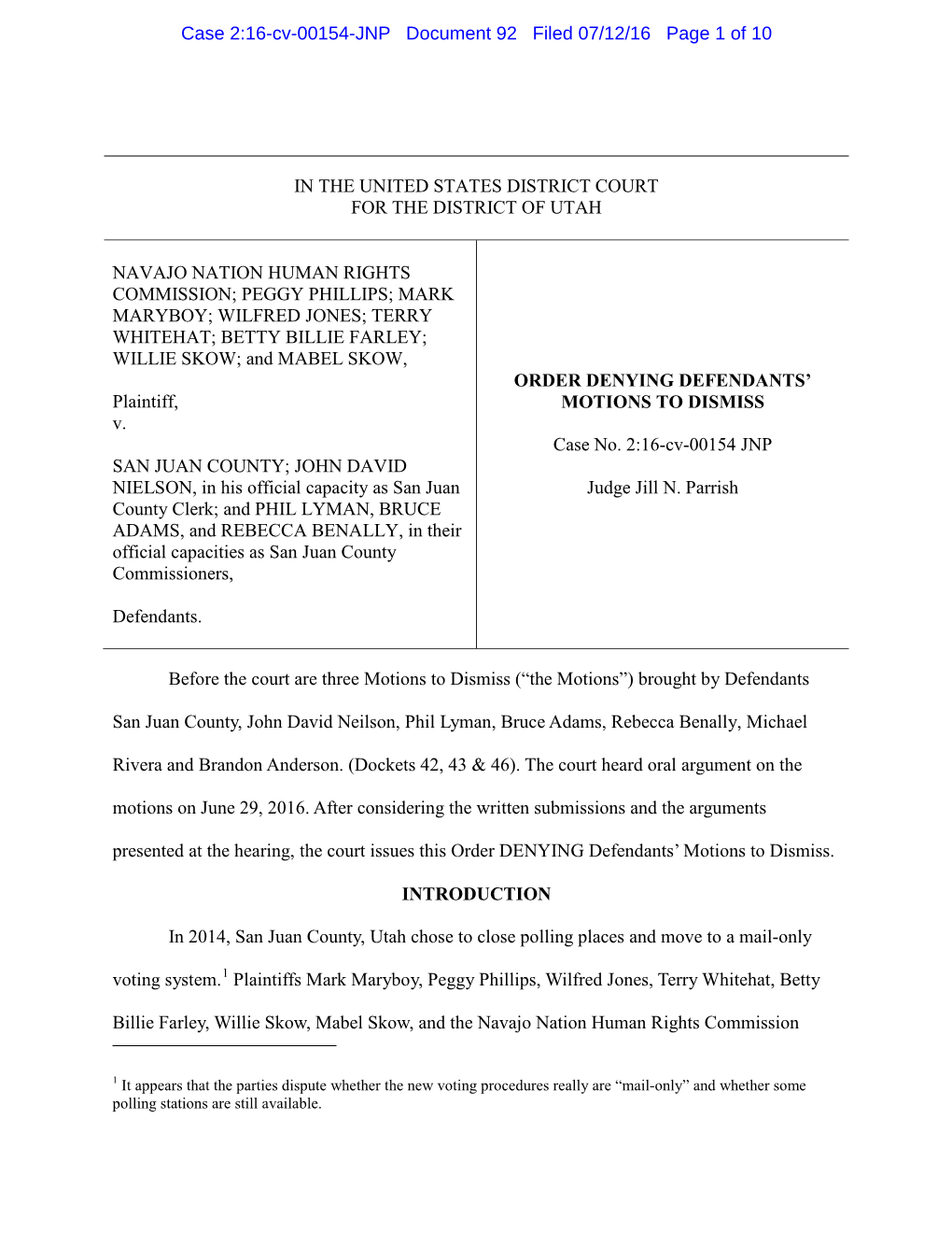 In the United States District Court for the District of Utah Navajo Nation Human Rights Commission; Peggy Phillips; Mark Maryboy