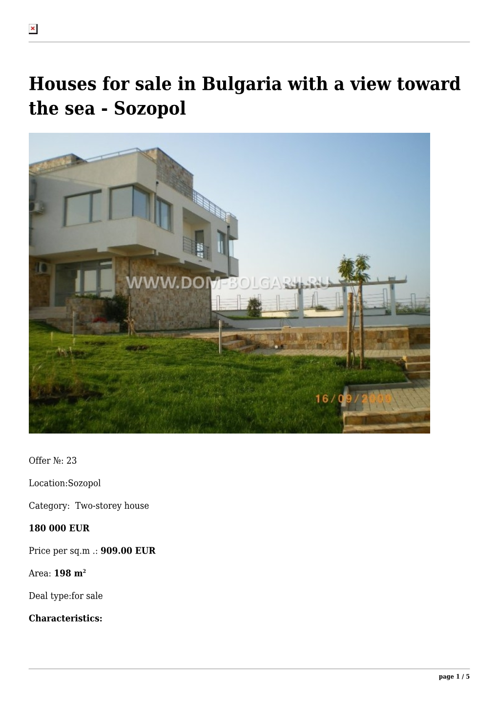 Houses for Sale in Bulgaria with a View Toward the Sea - Sozopol
