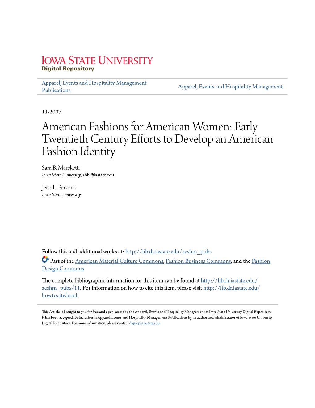 Early Twentieth Century Efforts to Develop an American Fashion Identity Sara B