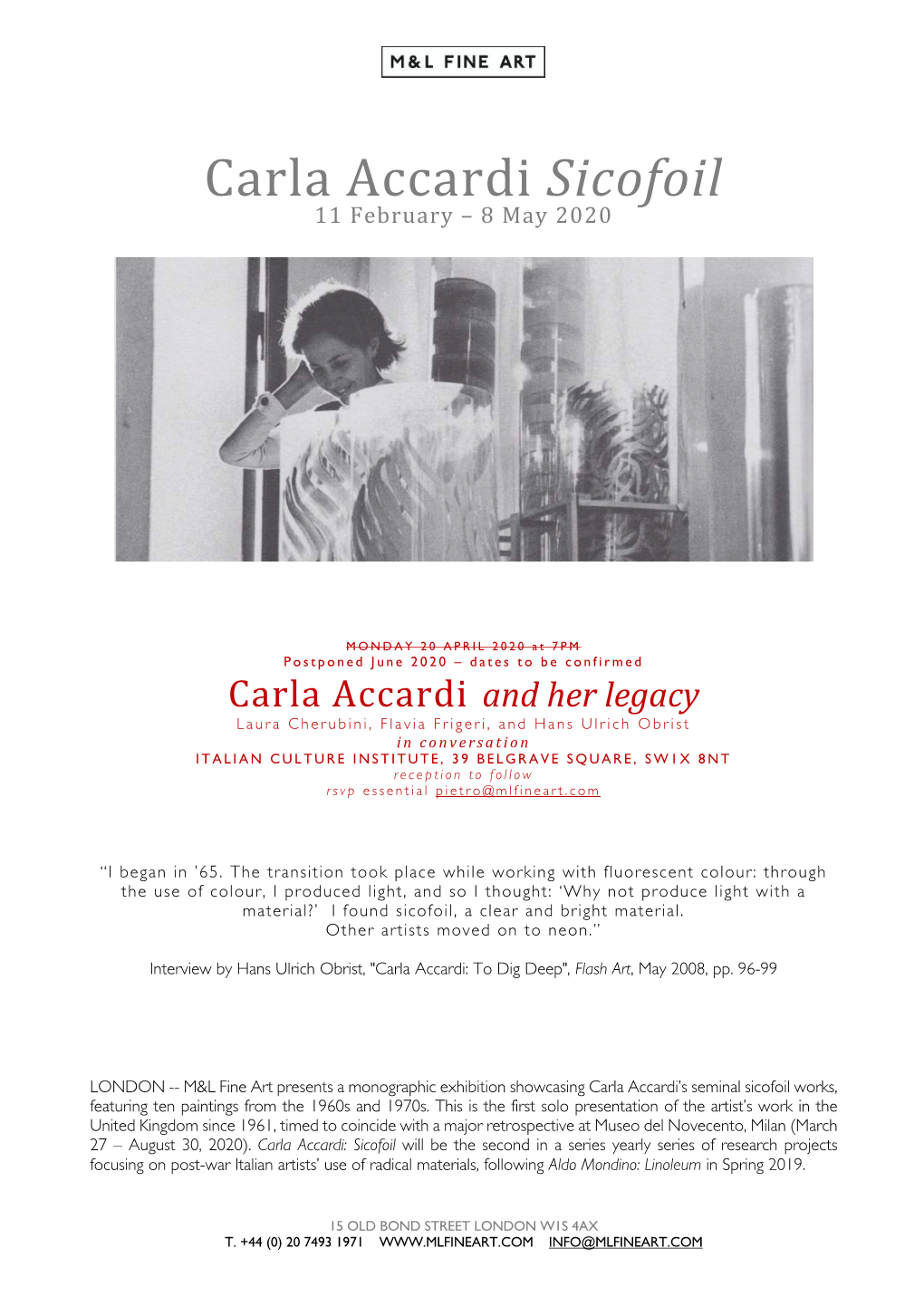 Carla Accardi Sicofoil 11 February – 8 May 2020