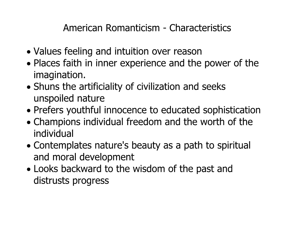 American Romanticism - Characteristics