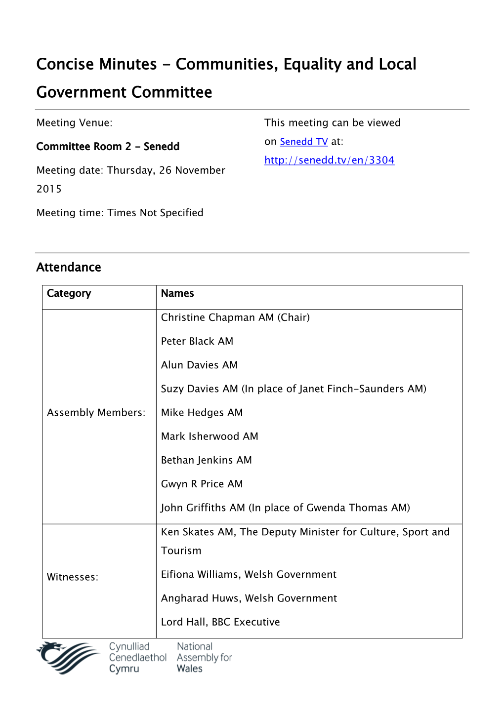 Concise Minutes - Communities, Equality and Local Government Committee