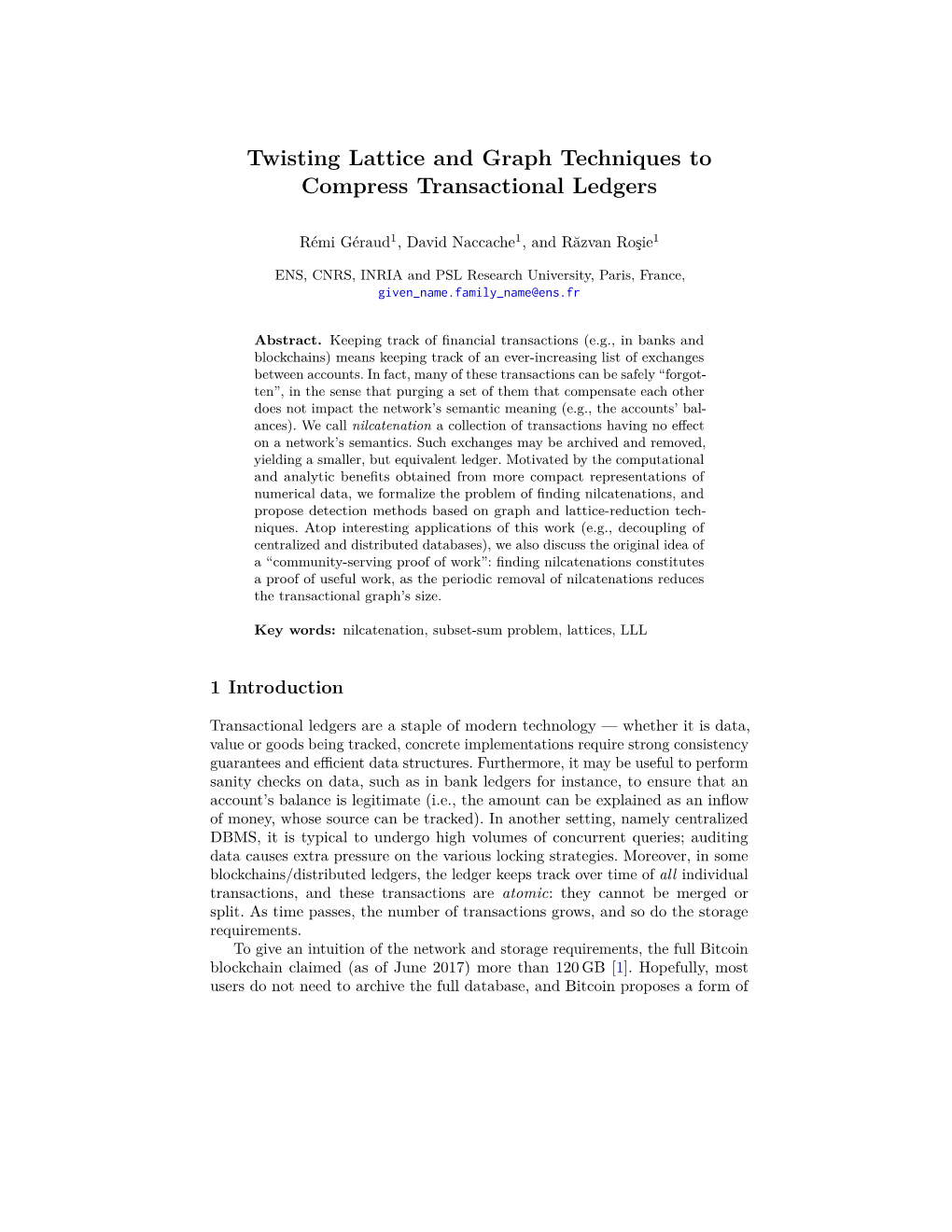 Twisting Lattice and Graph Techniques to Compress Transactional Ledgers