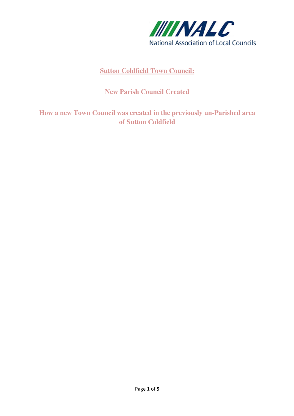 Sutton Coldfield Town Council: New Parish Council Created How a New