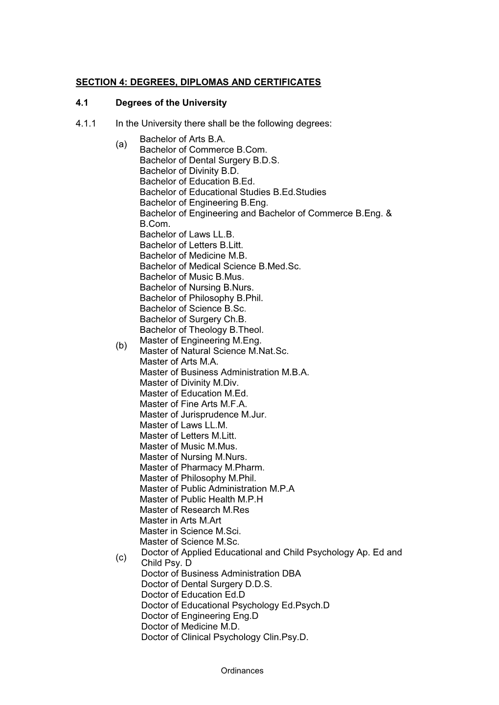 Section 4: Degrees, Diplomas and Certificates