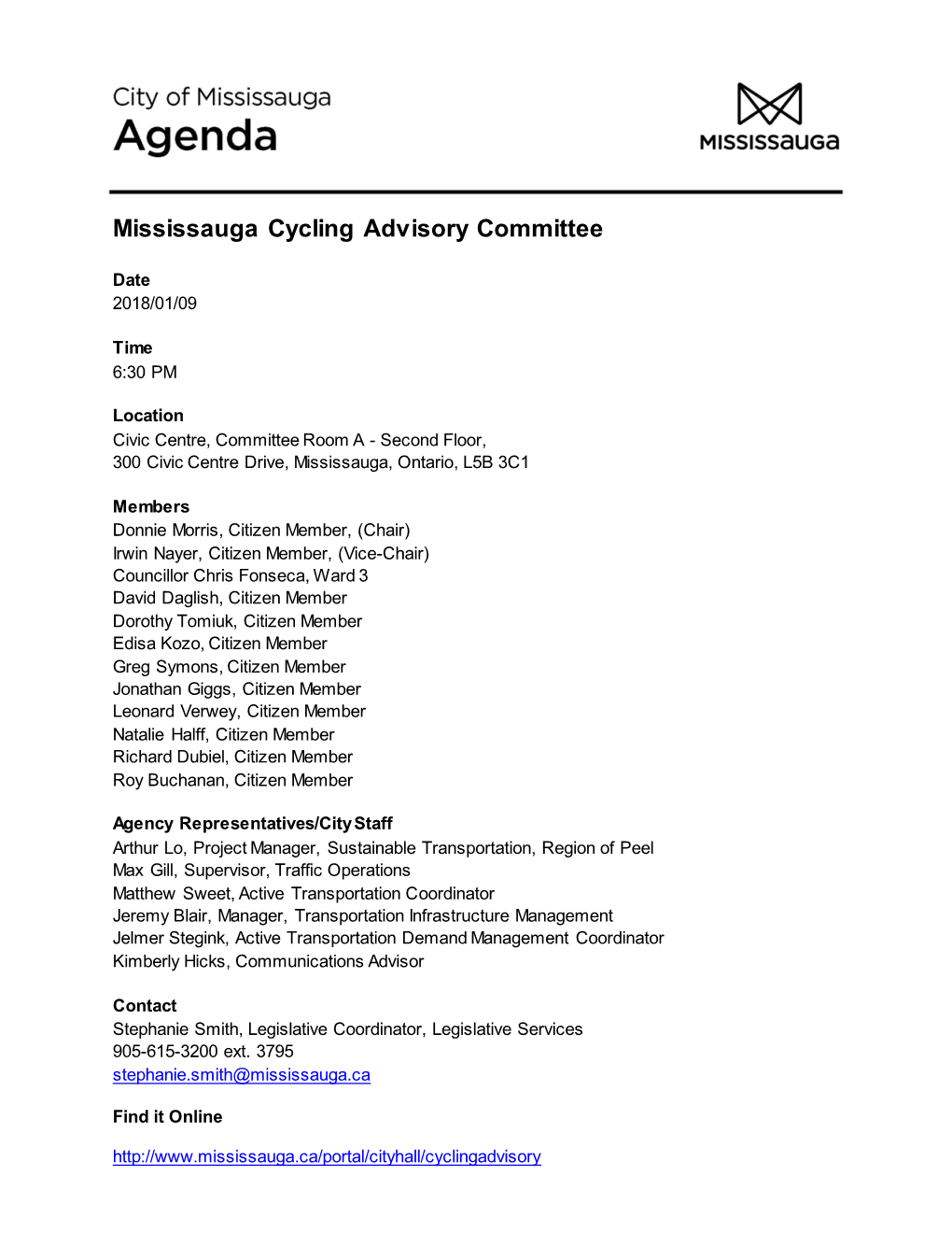 Mississauga Cycling Advisory Committee Agenda