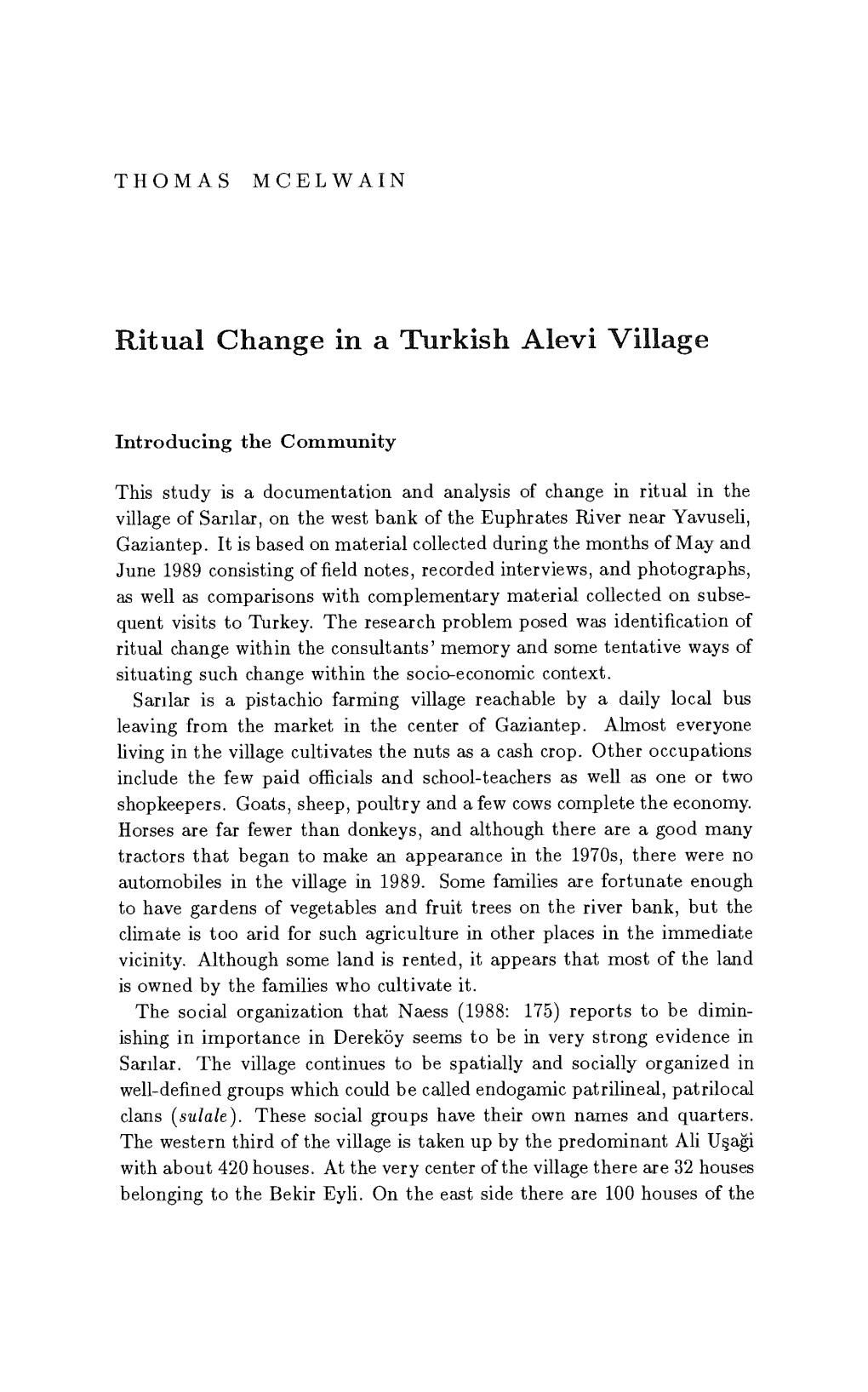 Ritual Change in a Turkish Alevi Village