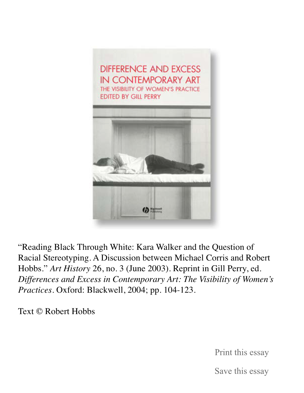 Reading Black Through White: Kara Walker and the Question of Racial Stereotyping