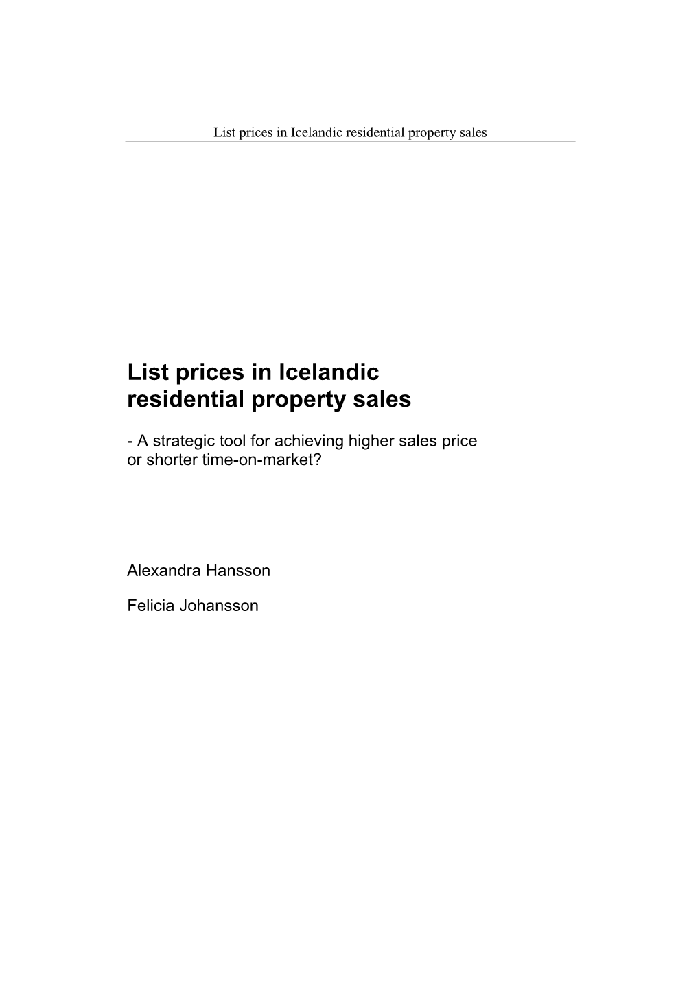 List Prices in Icelandic Residential Property Sales