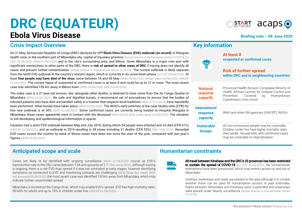 DRC (EQUATEUR) Ebola Virus Disease Briefing Note – 08 June 2020