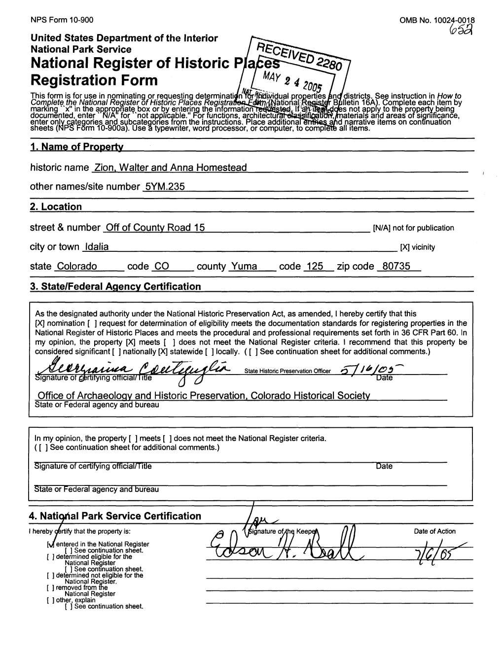 National Register of Historic Registration Form MAY This Form Is for Use in Nominating Or Requesting Determination For^Iytdual Prooerties Flno; Districts