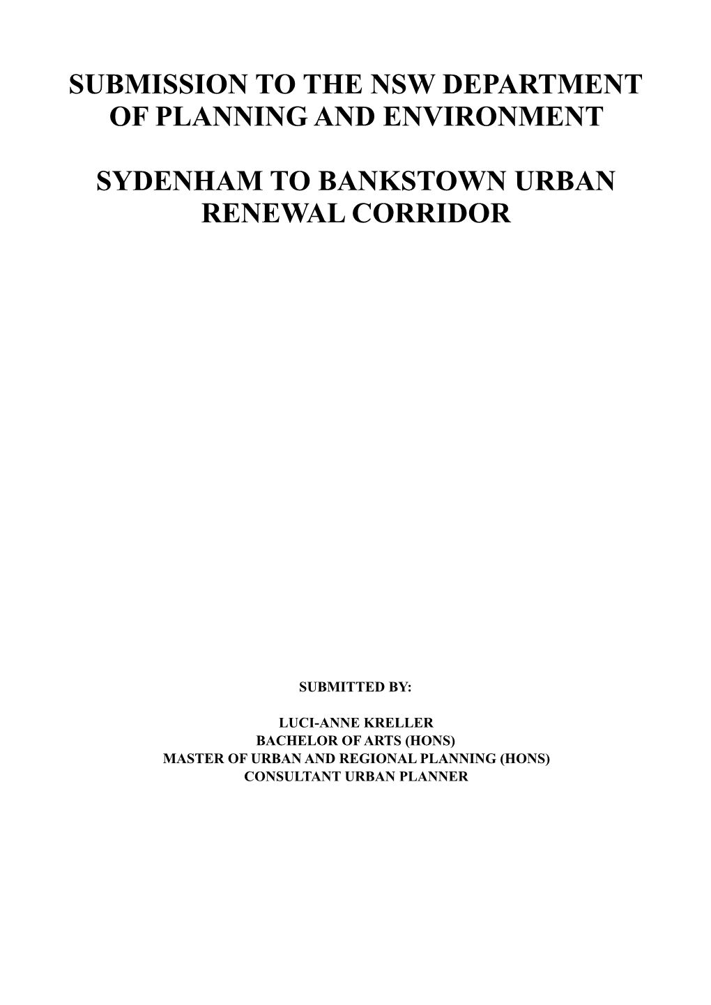 Sydenham to Bankstown Corridor Submission1 Copy