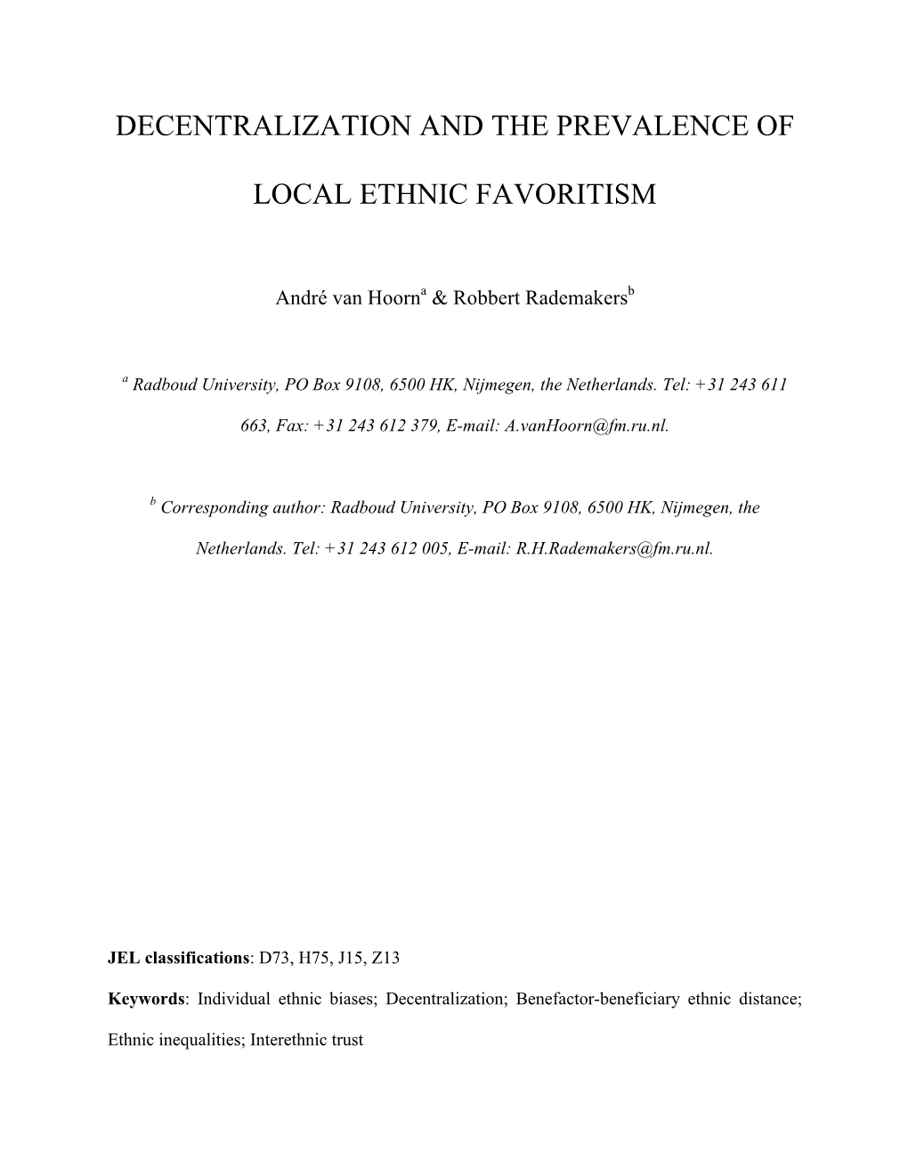 Decentralization, Local Direct Favoritism, and Micro-Level Ethnic