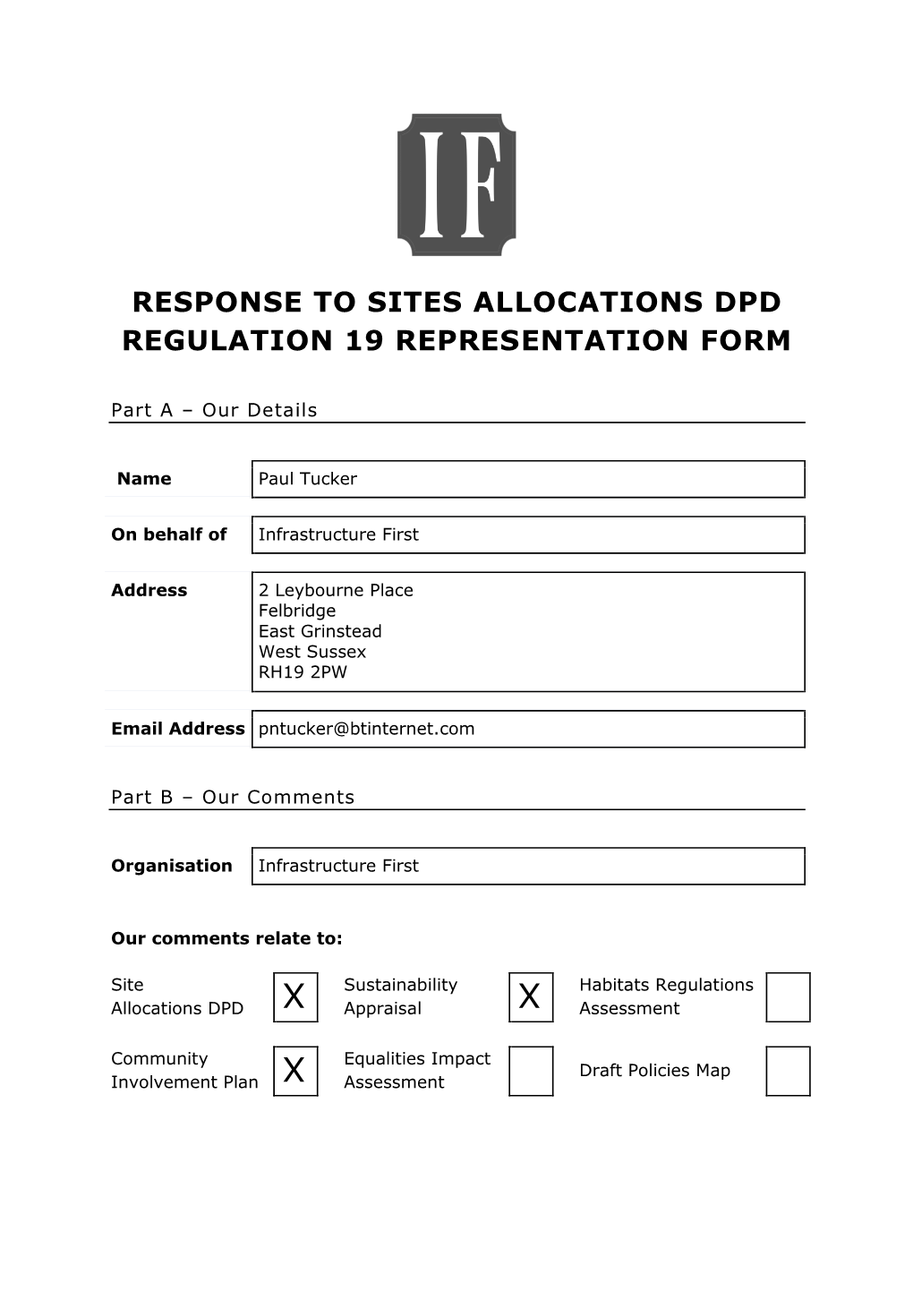 Response to Sites Allocations Dpd Regulation 19 Representation Form