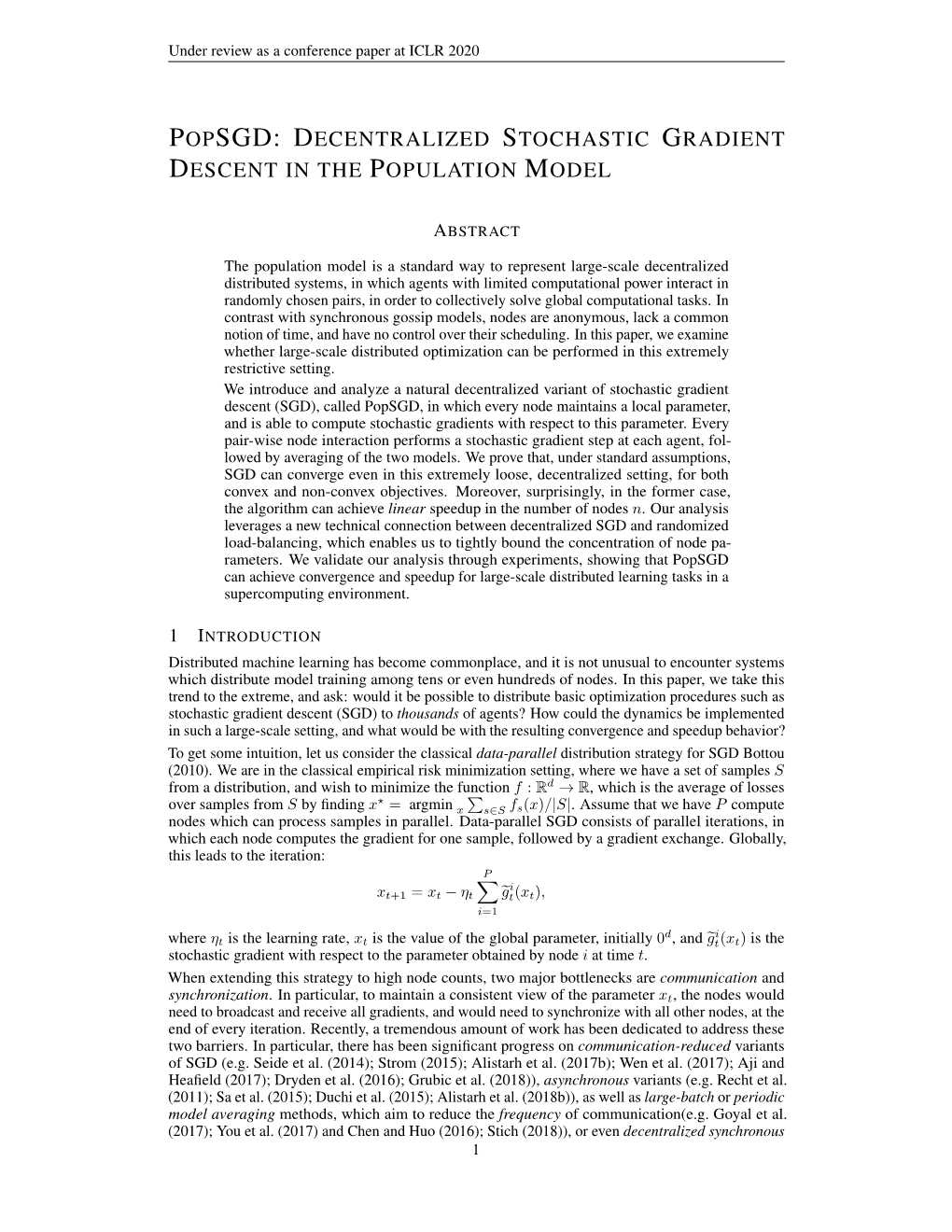 Decentralized Stochastic Gradient Descentinthe Population Model