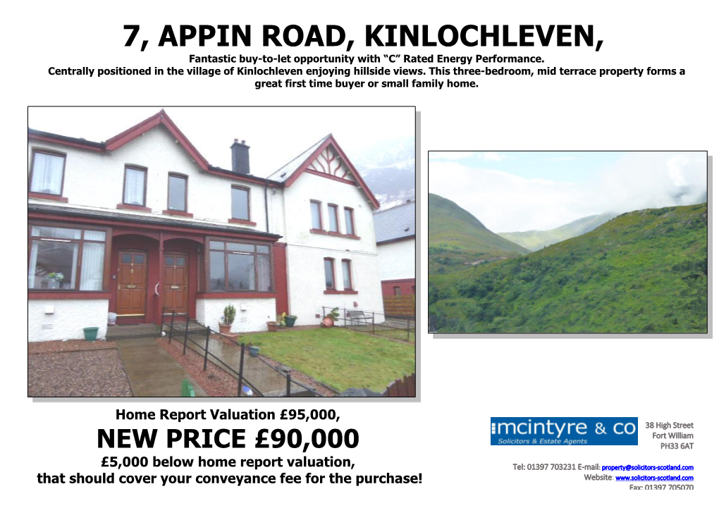7, APPIN ROAD, KINLOCHLEVEN, Fantastic Buy-To-Let Opportunity with “C” Rated Energy Performance