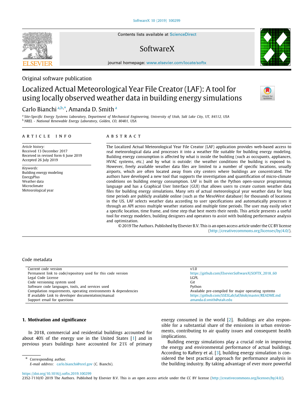 A Tool for Using Locally Observed Weather Data in Building Energy Simulations ∗ Carlo Bianchi A,B, , Amanda D