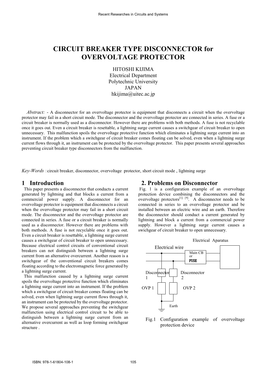 CIRCUIT BREAKER TYPE DISCONNECTOR for OVERVOLTAGE PROTECTOR