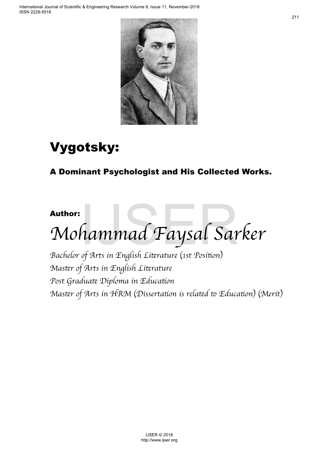 Vygotsky: a Dominant Psychologist and His Collected Works