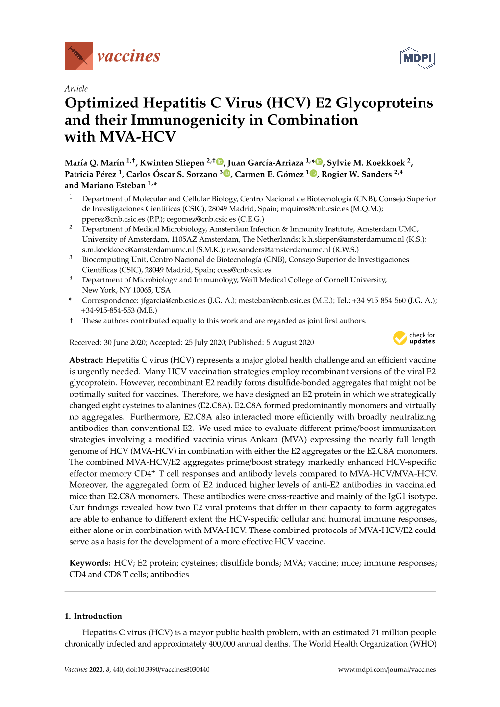 HCV) E2 Glycoproteins and Their Immunogenicity in Combination with MVA-HCV