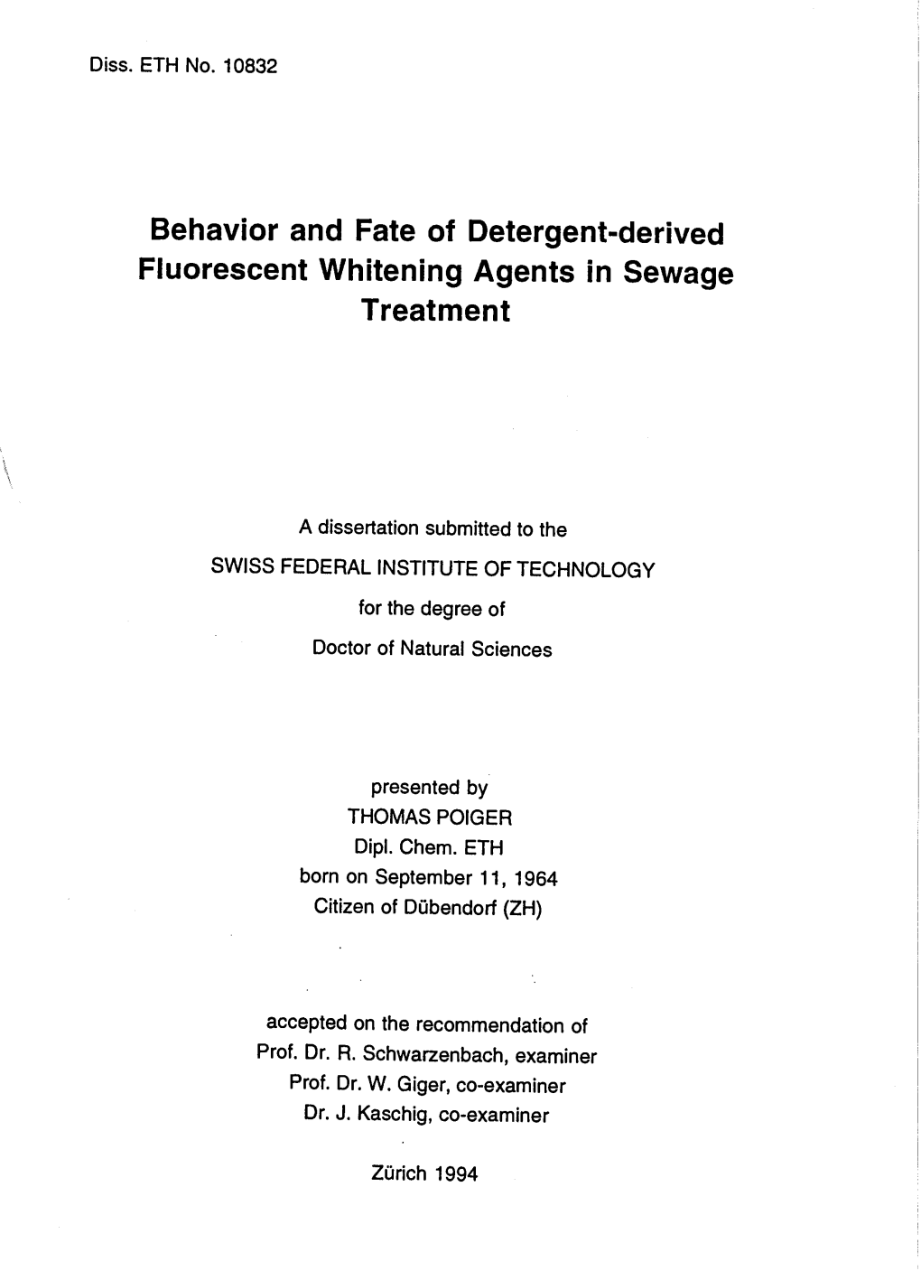 Behavior and Fate of Detergent-Derived Fluorescent Whitening Agents in Sewage Treatment