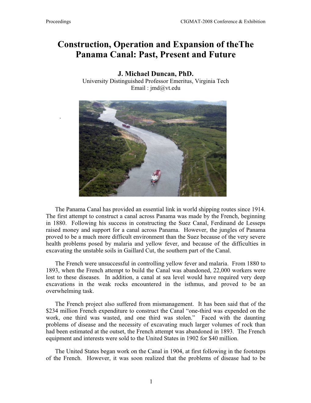 Construction, Operation and Expansion of Thethe Panama Canal: Past, Present and Future
