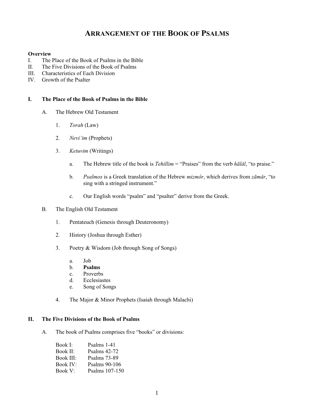 Arrangement of the Book of Psalms