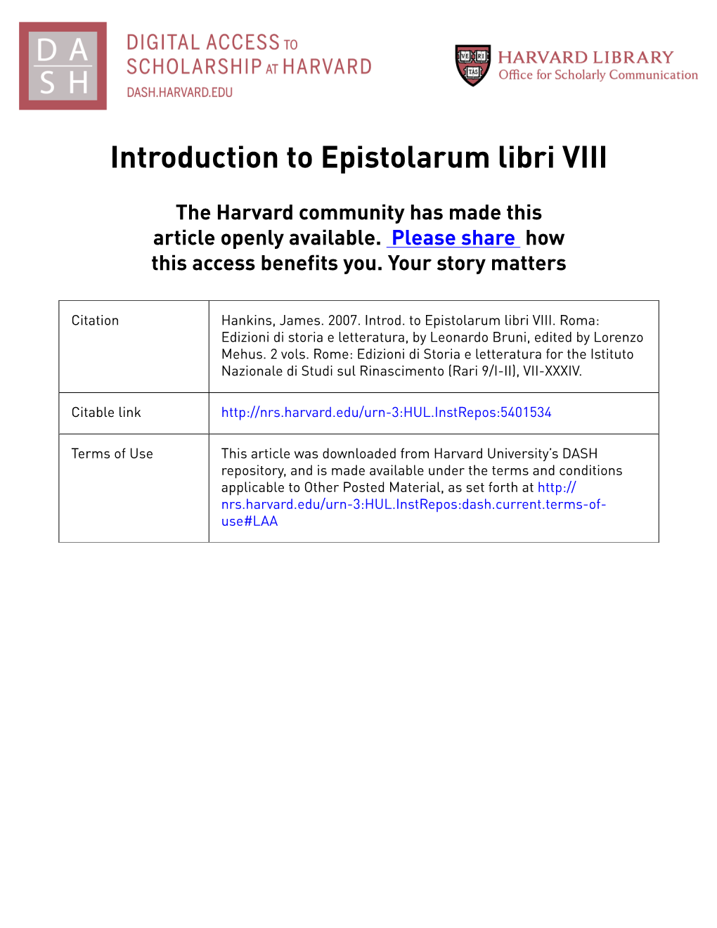 Introduction to Epistolarum Libri VIII